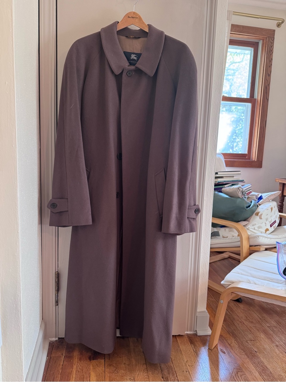 Burberry Men's Long Trench Coat in Brown 100% Cashmere